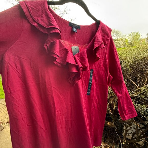 Chaps Woman Plus Size 1X Pullover Cotton Top with Ruffle Desert Pink NWT - Picture 14 of 16